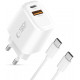 Baltas pakrovėjas 1xUSB-A + 1xUSB-C PD30W/QC3.0 + 100cm USB-C - USB-C laidas "Tech-Protect NCA30 2-Port"