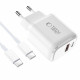 Baltas pakrovėjas 1xUSB-A + 1xUSB-C PD30W/QC3.0 + 100cm USB-C - USB-C laidas "Tech-Protect NCA30 2-Port"