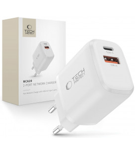 Baltas 1xUSB-A + 1xUSB-C PD 20W / QC3.0 pakrovėjas "Tech-Protect NCA20 2-Port"
