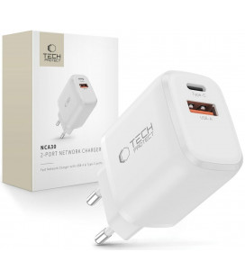 Baltas 1xUSB-A + 1xUSB-C PD30W/QC3.0 pakrovėjas "Tech-Protect NCA30 2-Port"