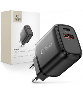 Juodas 1xUSB-A + 1xUSB-C PD30W/QC3.0 pakrovėjas "Tech-Protect NCA30 2-Port"