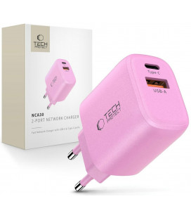 Rožinis 1xUSB-A + 1xUSB-C PD30W/QC3.0 pakrovėjas "Tech-Protect NCA30 2-Port"