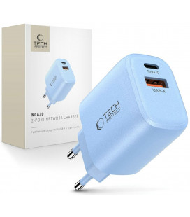 Mėlynas 1xUSB-A + 1xUSB-C PD30W/QC3.0 pakrovėjas "Tech-Protect NCA30 2-Port"