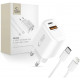 Baltas pakrovėjas 1xUSB-A + 1xUSB-C PD20W/QC3.0 + 100cm USB-C - Lightning laidas "Tech-Protect NCA20 2-Port"