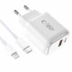 Baltas pakrovėjas 1xUSB-A + 1xUSB-C PD20W/QC3.0 + 100cm USB-C - Lightning laidas "Tech-Protect NCA20 2-Port"