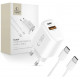 Baltas pakrovėjas 1xUSB-A + 1xUSB-C PD20W/QC3.0 + 100cm USB-C - USB-C laidas "Tech-Protect NCA20 2-Port"