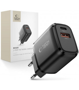 Juodas 1xUSB-A + 1xUSB-C PD 20W / QC3.0 pakrovėjas "Tech-Protect NCA20 2-Port"