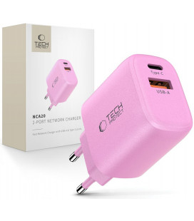 Rožinis 1xUSB-A + 1xUSB-C PD 20W / QC3.0 pakrovėjas "Tech-Protect NCA20 2-Port"