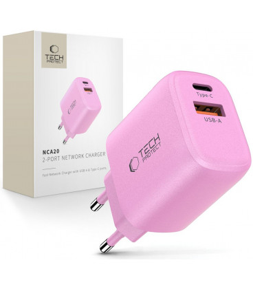 Rožinis 1xUSB-A + 1xUSB-C PD 20W / QC3.0 pakrovėjas "Tech-Protect NCA20 2-Port"
