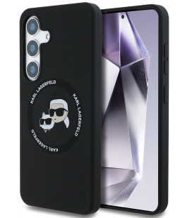 Juodas dėklas Samsung Galaxy S25 telefonui "Karl Lagerfeld Liquid Silicone K&CH Heads MagSafe Case"