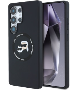 Juodas dėklas Samsung Galaxy S25 Ultra telefonui "Karl Lagerfeld Liquid Silicone K&CH Heads MagSafe Case"
