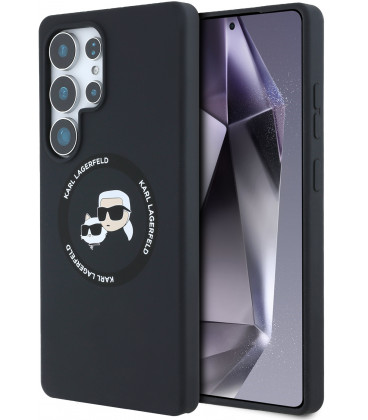 Juodas dėklas Samsung Galaxy S25 Ultra telefonui "Karl Lagerfeld Liquid Silicone K&CH Heads MagSafe Case"