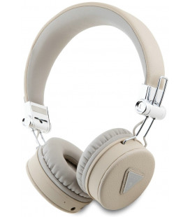 Smėlio spalvos belaidės ausinės "Guess PU Grained Triangle Logo ENC Wireless Headphone"