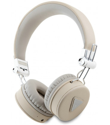 Smėlio spalvos belaidės ausinės "Guess PU Grained Triangle Logo ENC Wireless Headphone"