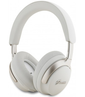 Baltos belaidės ausinės "Guess PU Leather Script Logo ANC/ENC Wireless Headphone"