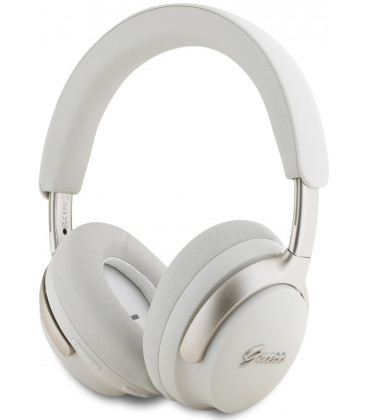 Baltos belaidės ausinės "Guess PU Leather Script Logo ANC/ENC Wireless Headphone"