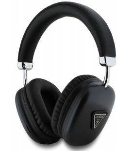 Juodos belaidės ausinės "Guess Saffiano PU Leather Triangle Logo Wireless Headphone"