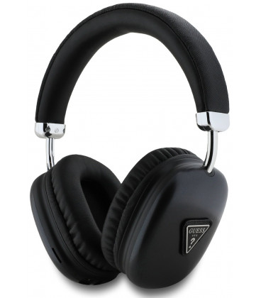Juodos belaidės ausinės "Guess Saffiano PU Leather Triangle Logo Wireless Headphone"