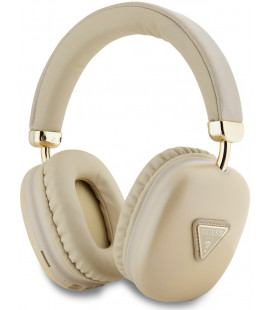 Auksinės spalvos belaidės ausinės "Guess Saffiano PU Leather Triangle Logo Wireless Headphone"