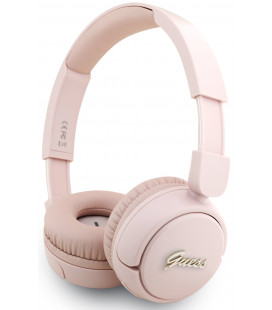 Rožinės belaidės ausinės "Guess Script Metal Logo Wireless Headphone"