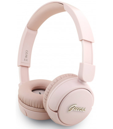 Rožinės belaidės ausinės "Guess Script Metal Logo Wireless Headphone"