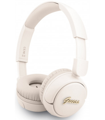 Smėlio spalvos belaidės ausinės "Guess Script Metal Logo Wireless Headphone"