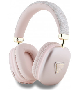 Rožinės belaidės ausinės "Guess PU Leather 4G Triangle Logo Wireless Headphone"