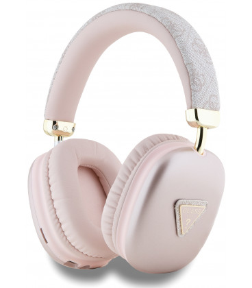 Rožinės belaidės ausinės "Guess PU Leather 4G Triangle Logo Wireless Headphone"