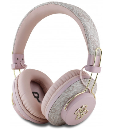 Rožinės belaidės ausinės "Guess PU 4G Metal Logo ENC Wireless Headphone"