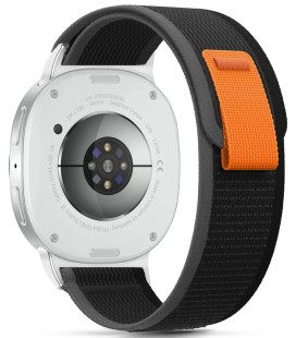 Juoda / oranžinė apyrankė Samsung Galaxy Watch 8 / Classic (40 / 44 / 46 mm) laikrodžiui "Tech-Protect Nylon Stripe"