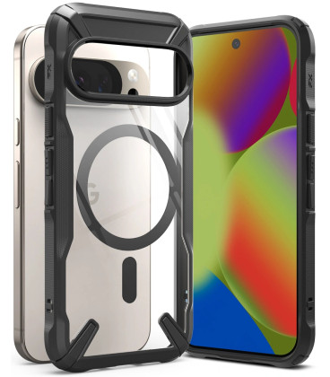 Juodas / skaidrus dėklas Google Pixel 10 / 10 Pro telefonui "Ringke Fusion X Magnetic Magsafe"