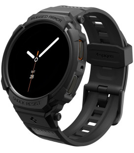 Matinis juodas dėklas - apyrankė Samsung Galaxy Watch 8 (44mm) laikrodžiui "Spigen Rugged Armor PRO"