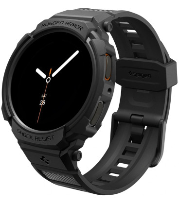 Matinis juodas dėklas - apyrankė Samsung Galaxy Watch 8 (44mm) laikrodžiui "Spigen Rugged Armor PRO"