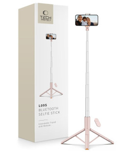 Rožinė selfie - asmenukių lazka - trikojis "Tech-Protect L09S Bluetooth Selfie Stick Tripod"