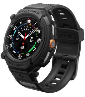 Matinis juodas dėklas - apyrankė Samsung Galaxy Watch 8 Classic (46mm) laikrodžiui "Spigen Rugged Armor PRO"