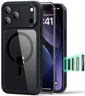 Skaidrus / juodas dėklas + apsauginis stiklas Apple iPhone 17 Pro Max telefonui "ESR Classic Hybrid Magsafe & TG"