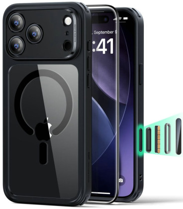 Skaidrus / juodas dėklas + apsauginis stiklas Apple iPhone 17 Pro Max telefonui "ESR Classic Hybrid Magsafe & TG"