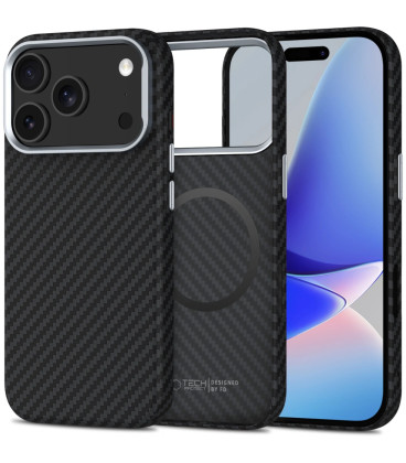 Juodas / sidabrinės spalvos dėklas Apple iPhone 17 Pro telefonui "Tech-Protect ION Carbon Magsafe"