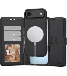 Juodas atverčiamas dėklas Apple Iphone 17 Air telefonui "Tech-Protect Wallet Magsafe"