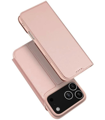 Rausvai auksinės spalvos atverčiamas dėklas Apple iPhone 17 Pro / 18 Pro telefonui "Dux Ducis Skin Pro"