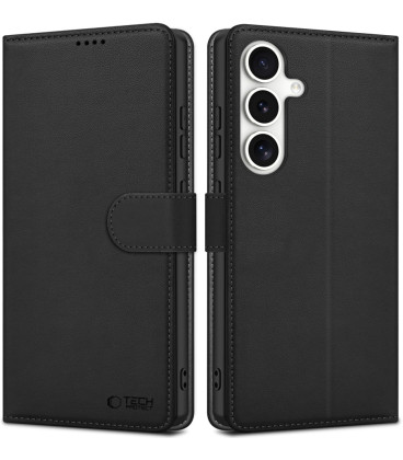 Juodas atverčiamas dėklas Samsung Galaxy S25 FE telefonui "Tech-Protect Wallet"