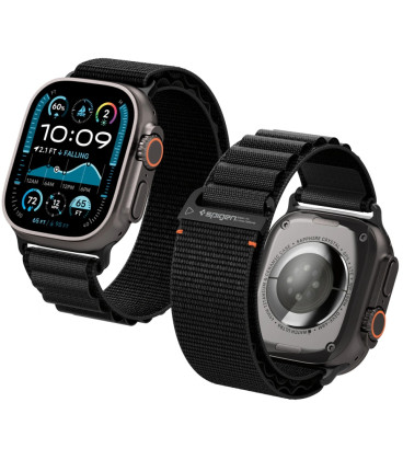 Juoda apyrankė Apple Watch 8 / 9 / 10 / 11 / 12 / SE / Ultra (44 / 45 / 46 / 49 mm) laikrodžiui "Spigen WBF1 Band"