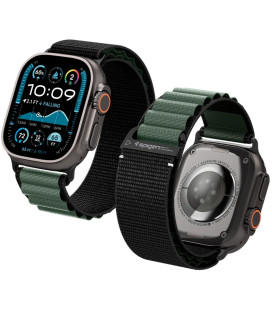 Juoda / žalia apyrankė Apple Watch 8 / 9 / 10 / 11 / SE / ULTRA (44 / 45 / 46 / 49 MM) laikrodžiui "Spigen WBF1 Band"