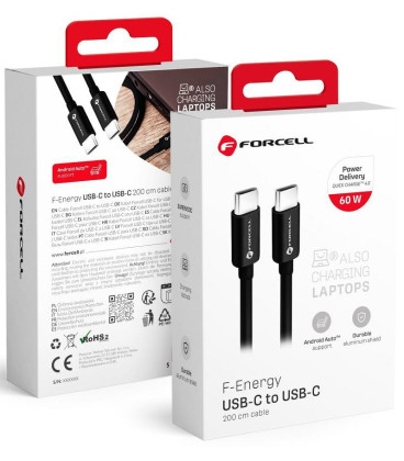 Juodas USB-C - USB-C QC4.0 PD 3A 60W 200cm laidas "Forcell F-ENERGY C338"
