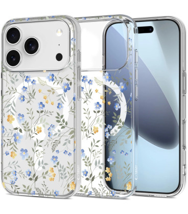 Skaidrus dėklas su gėlėmis Apple iPhone 17 Pro Max telefonui "Tech-Protect Flexair Magsafe Spring Flowers"