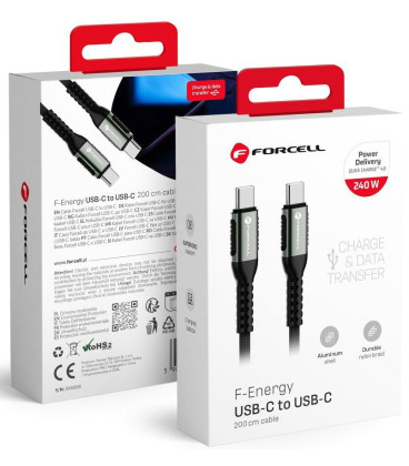 Juodas USB-C - USB-C QC4.0 PD 5A 240W 200cm laidas "Forcell F-ENERGY C263"