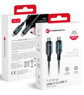 Juodas USB-C - USB-C QC4.0 PD 5A 100W Digital 120cm laidas "Forcell F-ENERGY C277"