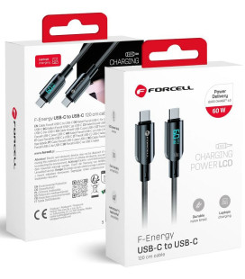 Juodas USB-C - USB-C QC4.0 PD 3A 60W Digital 120cm laidas "Forcell F-ENERGY C274"