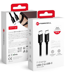 Juodas USB-C - USB-C QC4.0 PD 3A 60W 150cm laidas "Forcell F-ENERGY C338"