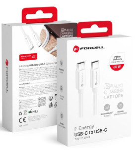 Baltas USB-C - USB-C QC4.0 PD 3A 60W 200cm laidas "Forcell F-ENERGY C338"